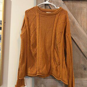Tradlands Fisher Sweater | Large | Textured Cable Knit in Amber Gold
